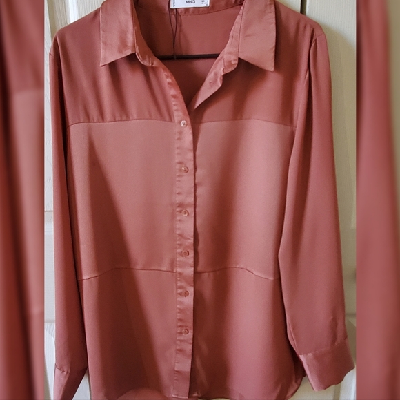 Mango Chiffon Button Top in Brown - Picture 4 of 4